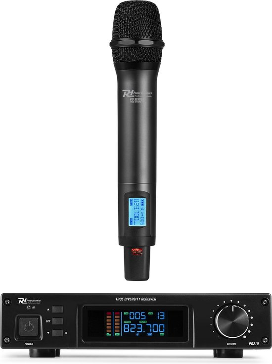 Système de microphone UHF Power Dynamics PD210 avec microphone à main sans fil - 160 canaux - Avec étui