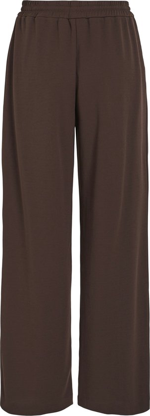 Bruine wijde broek met elastische tailleband.