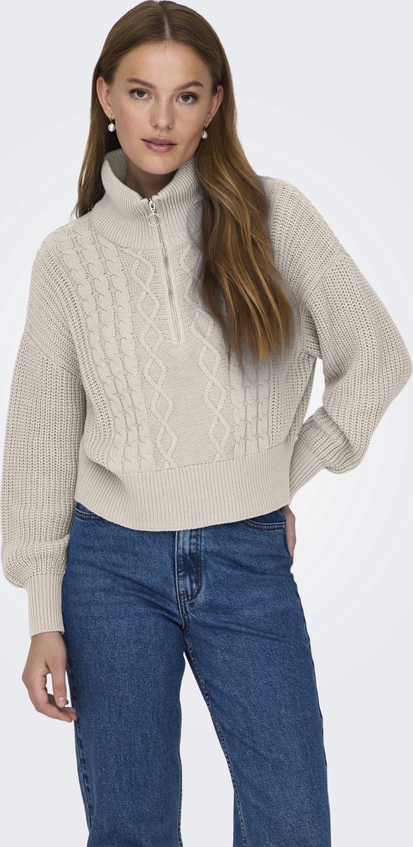 Only Doritta LS Cable Zip Knit Tui Dames Beige