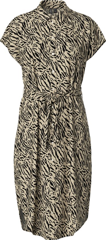 Abito Camicia Donna PIECES Pcnya SS Con Cintura, Viscosa ECOVERO, Fantasia, Sotto Il Ginocchio