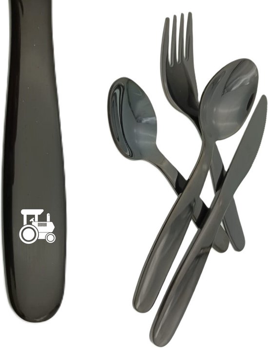 Couverts pour enfants avec gravure - Zwart - Tracteur