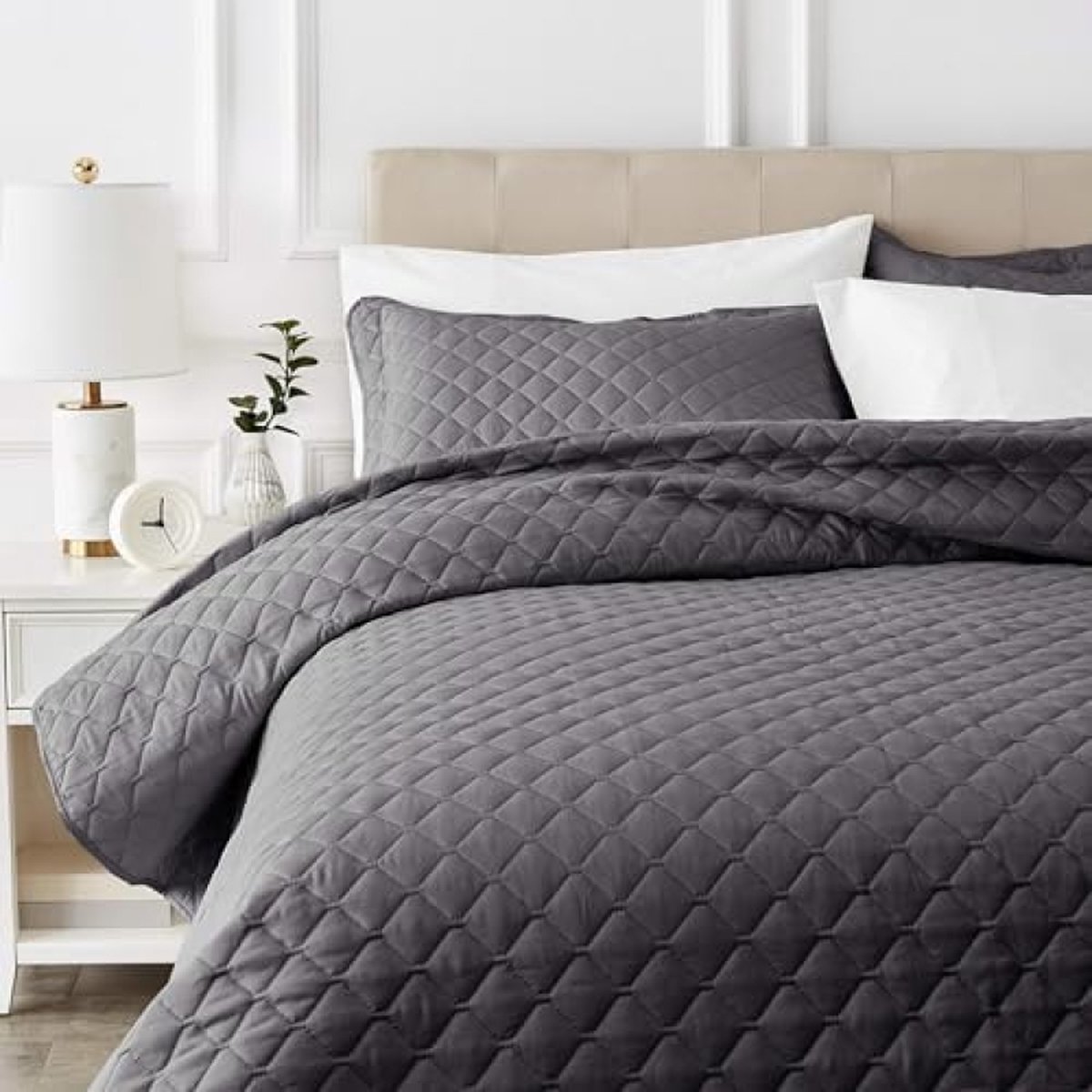 Plaid met stiksel, donkergrijs, diamantvorm, 170 x 210 cm