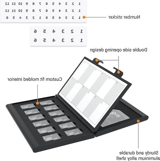 Opslag voor SD SDXC SDHC/XQD/CFexpress Type-A/Compact Flash (CF)/Micro SD SDXC SDHC MSD TF-kaarten - Aluminium Geheugenkaart Case met Aanpasbare Kaartsleuf Inserts