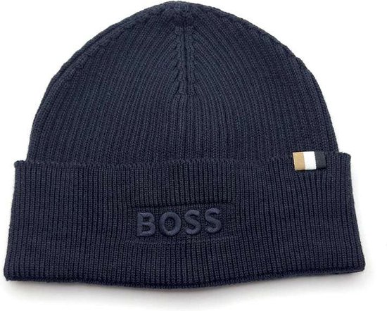 HUGO BOSS muts wol, heren muts met omslag, zwart