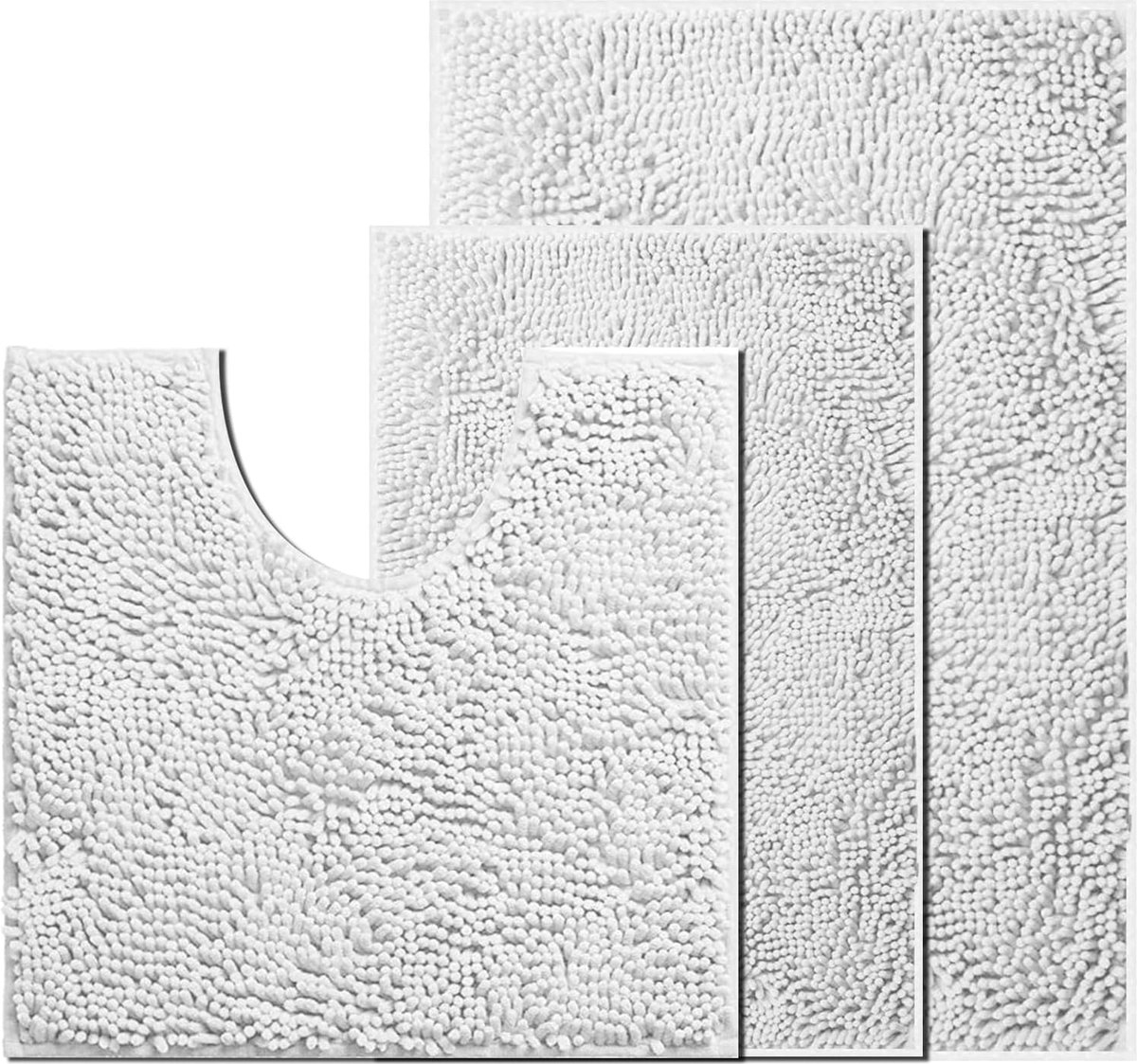 JGS ® Zachte Antislip Badmatten Set voor Badkamer en Toilet - Waterabsorberend en Wasbaar - Wit - Set van 3