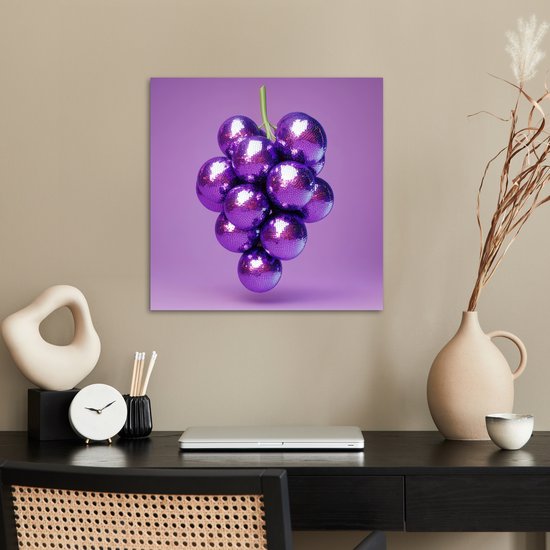 Poster 50x50 cm - Raisin - Disco - Glitter - Violet - Posters - Décoration murale cuisine - Décoration murale murale salon - Accessoires décoratifs - Décoration murale chambre