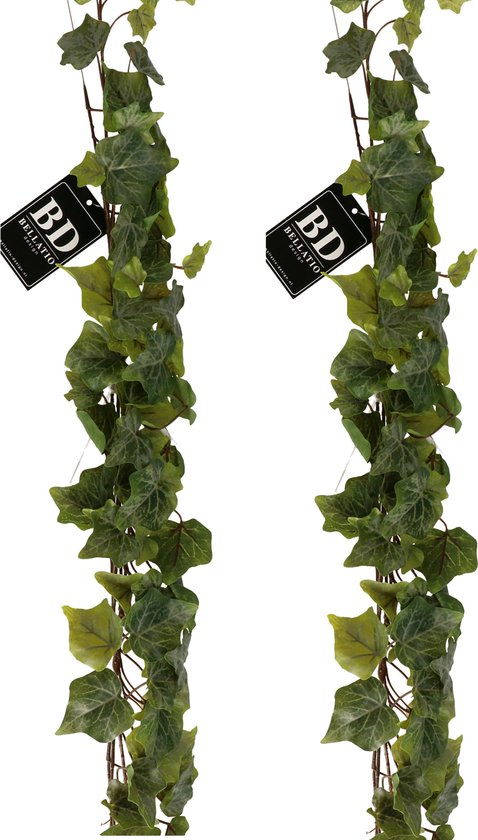 Bellatio Design kunstplant/hangplant slinger - 2x - Klimop/hedera - groen - 180 cm - lang - planten guirlandes