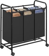 O'DADDY® Wasmand met 3 Vakken op Wieltjes - 132 Liter - Opvouwbare Wastassen - Wassorteerder - Dubbele Wasmand - Was Organizer - Laundry Basket - Wasbox - Wasmanden - Zwart