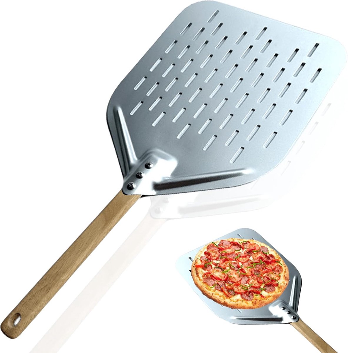 JGS ® Extra Grote Geperforeerde Pizzaschep van Aluminium voor Perfecte Zelfgemaakte Pizza's en Brood