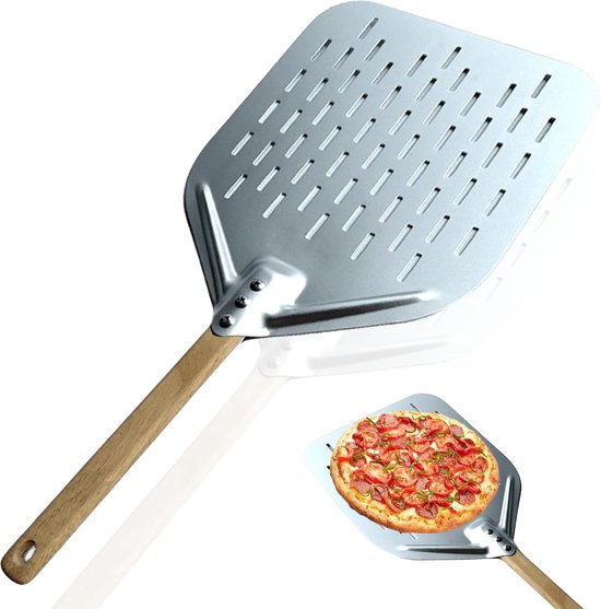 Geperforeerde Pizzaschep, Pizzaschep, 7 Inch, Hard Geanodiseerde Aluminium Pizzaschuiver Met 52 Cm Metalen Handvat Voor De Grill Of Voor De Oven Pizzaoven