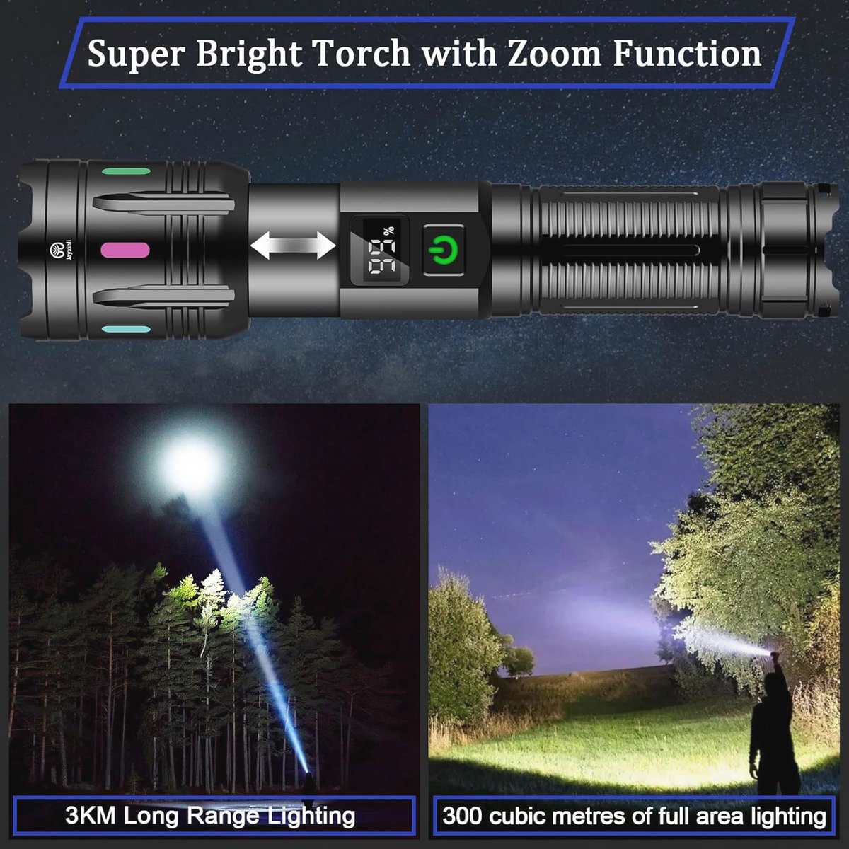 Superheldere oplaadbare zaklamp 500000 lumen met LCD-display en zoombare functie voor kamperen en hondenuitlaten — cadeau in Sport & Outdoor - foto 4