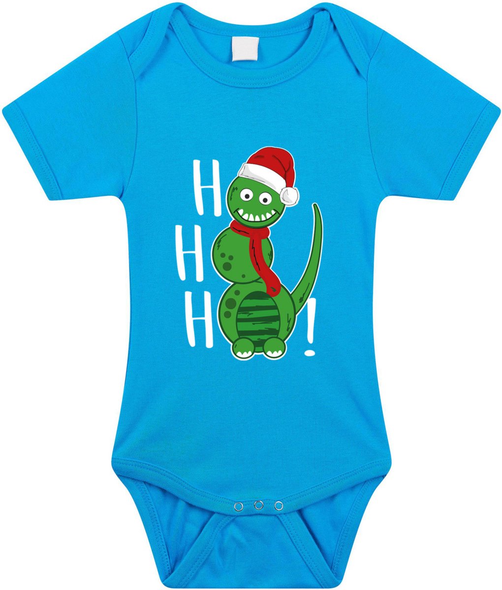 Bellatio Decorations Kerst baby rompertje - blauw - sneeuwpop dino- hohoho - Kerst cadeau 68