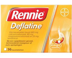 Rennie Deflatine Kauwtabletten | 36 stuks | Verlicht Opgeblazen Gevoel, Winderigheid en Maagzuur | Bevat Simeticon mm Gasvorming te Verminderen | voor 12 Jaar en Ouder