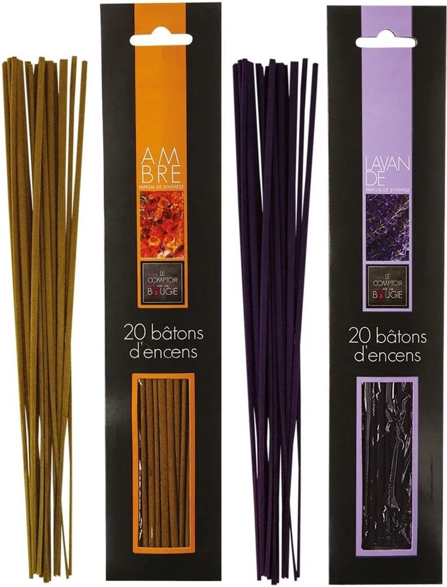 Atmosphera Wierook stokjes - set van 2 geuren - Amber en Lavendel - 25 cm - Ontspanning Lavender paars