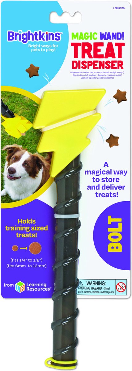 Brightkins Voerspeeltje Toverstok Bolt - Hondenspeelgoed - Zwart Geel - 28 cm