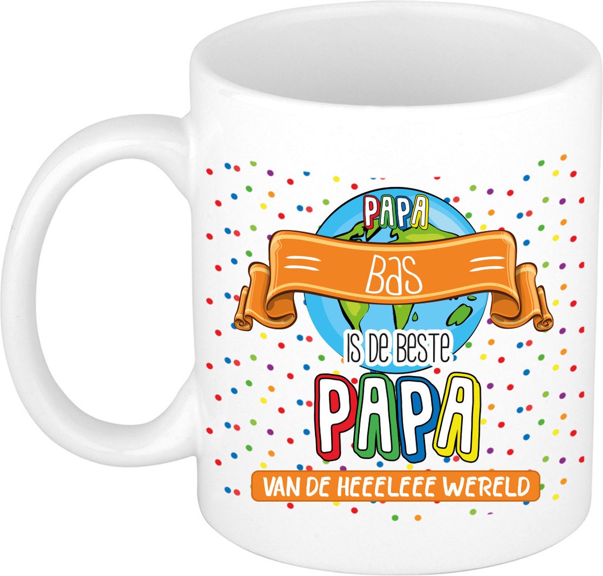 Bellatio Decorations Naam mok papa Bas - wit - de beste - keramiek - 300 ml - Vaderdag - cadeau