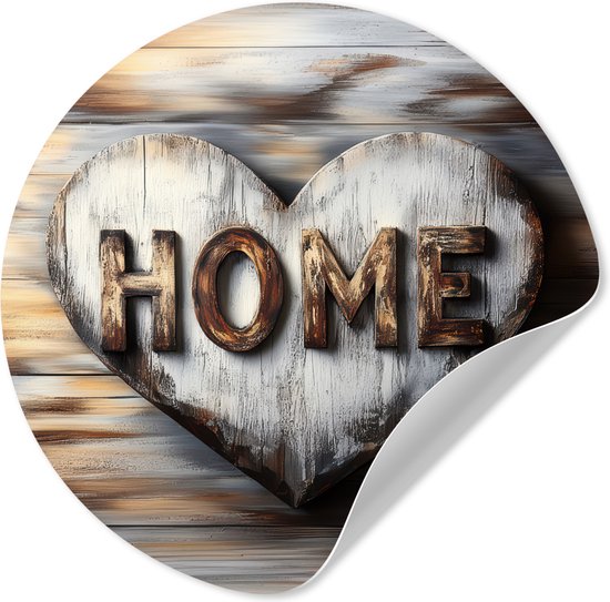 WallCircle® - Behangcirkel 50x50 cm - Muurstickers Home - Hart - Houtlook - Liefde - Muurcirkel woonkamer - Wandcirkel slaapkamer - Kamer decoratie zelfklevend - Muurdecoratie accessoires