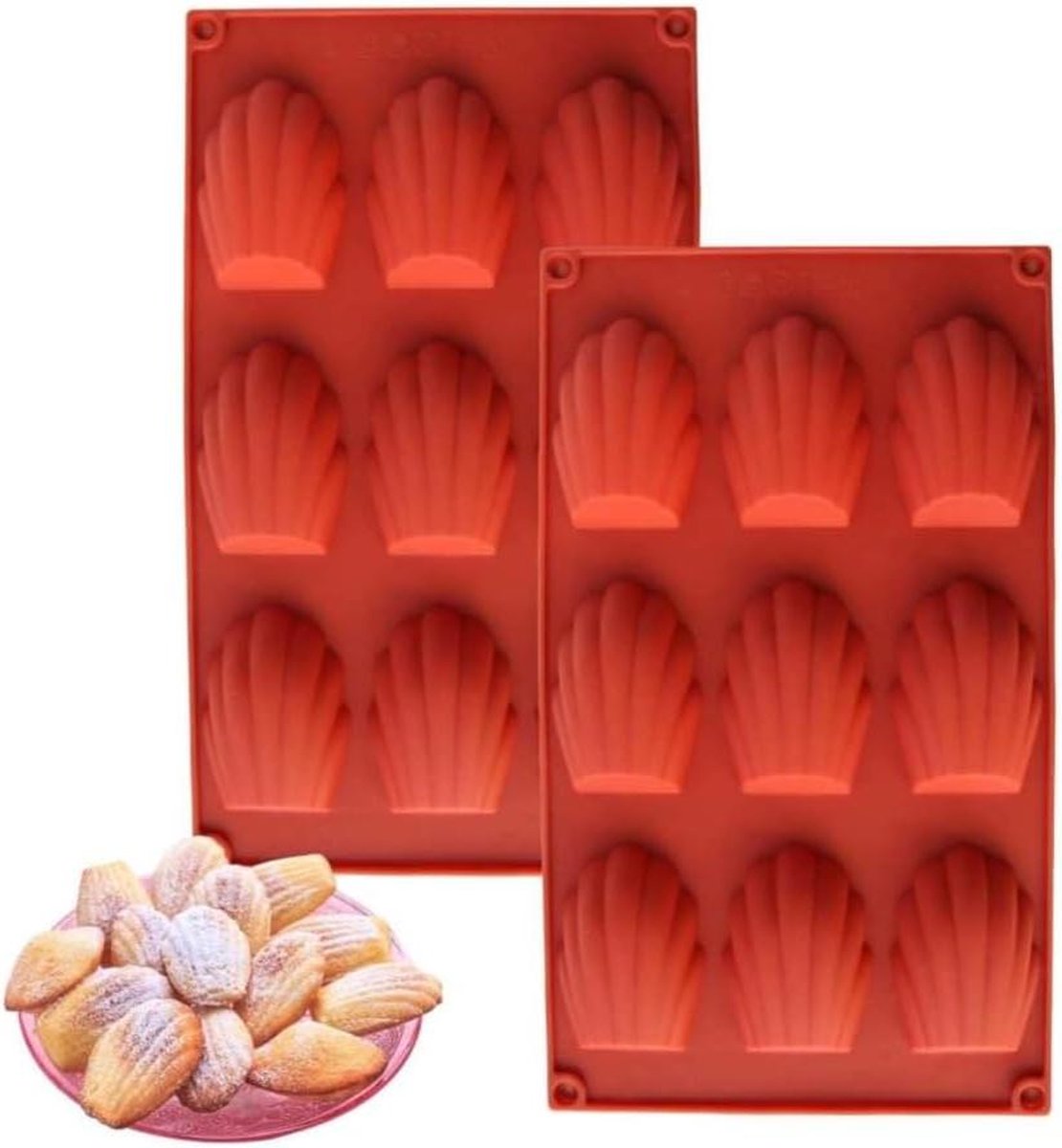2 stuks siliconen Madeleine bakvormen - schelpvormige bakvorm voor koekjes en snoep - rood