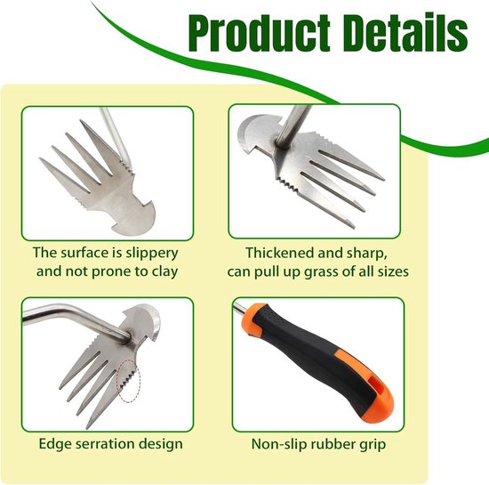 Outil de jardinage pour désherbage manuel - Acier au manganèse de qualité supérieure - Manche de jardinage - 35 cm - Noir