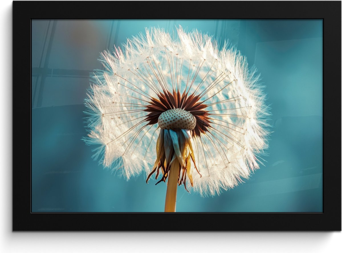 FrameYourWall Poster in lijst - Fotolijst 30x20 cm - Posters - Paardenbloem - Natuur - Bloemen - Blauw - Posterlijst zwart - Decoratie - Wanddecoratie woonkamer - Muurdecoratie slaapkamer