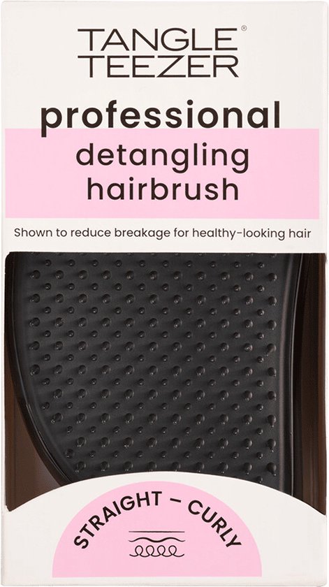 Zwarte Tangle Teezer Salon Elite haarborstel op de voorkant van de verpakking.