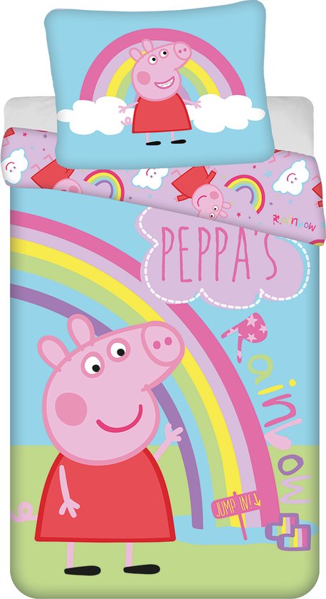 Housse de couette Peppa Pig , Arc-en-ciel - Simple - 140 x 200 + 70 x 90 cm - Katoen