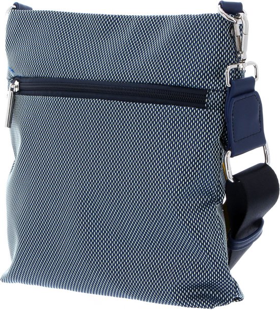 Blauwe SURI FREY schoudertas met een wit fijne ruitpatroon, een ritsvak en donkerblauwe details.