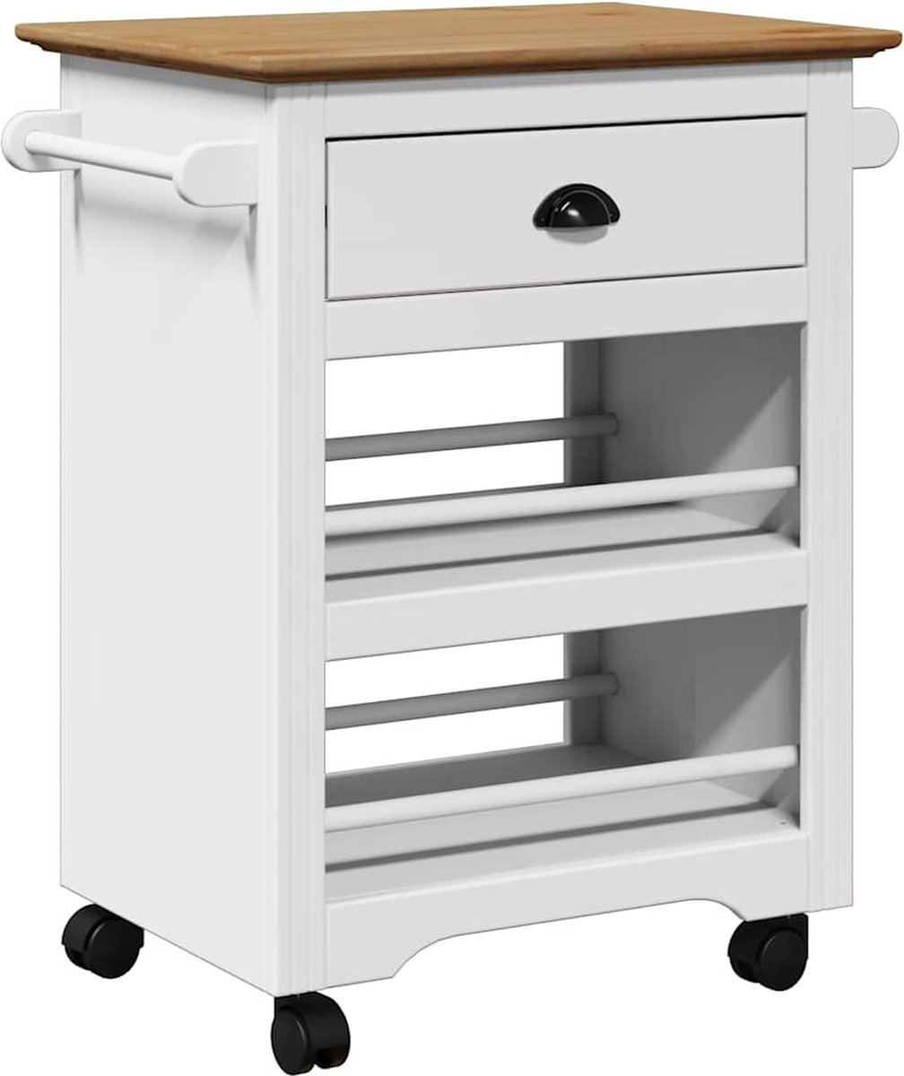 vidaXL - Keukentrolley - BODO - 67,5x45x80 - cm - wit - en - bruin