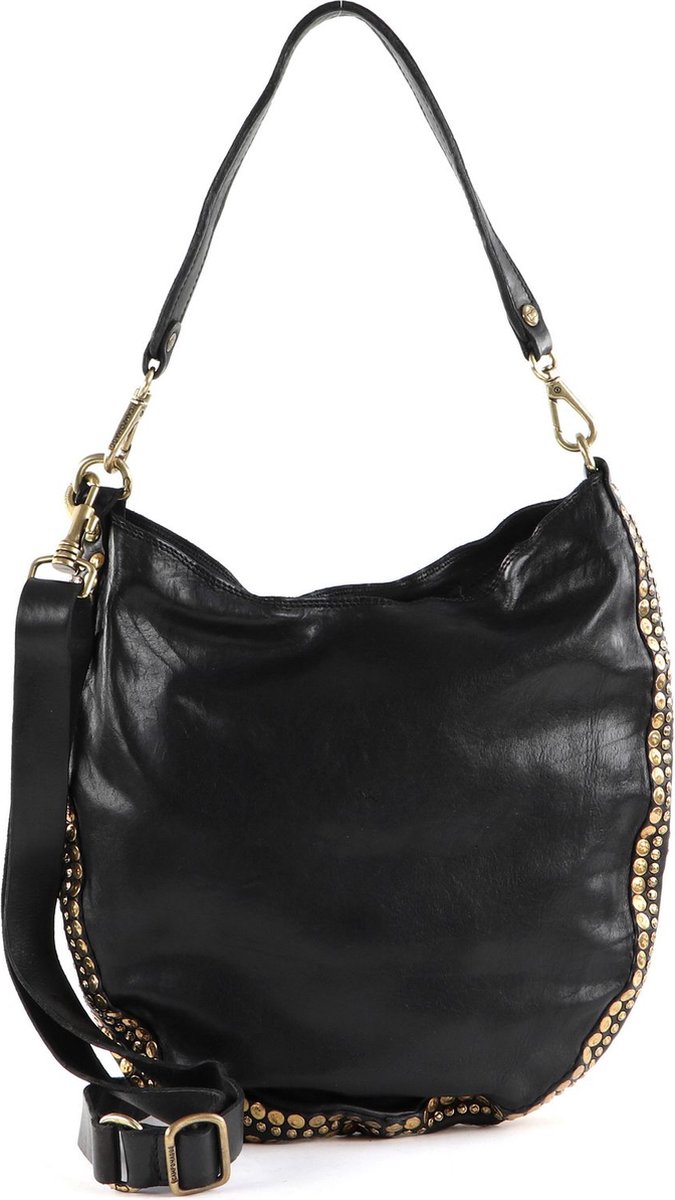 CAMPOMAGGI Leren Schoudertas Shoulder Bag Nero Zwart