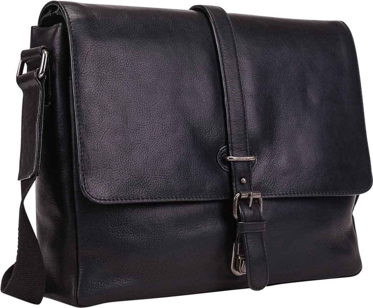 LEONHARD HEYDEN Leren schoudertas laptoptas met laptopvak Roma Umhängetasche 5368 Schwarz zwart