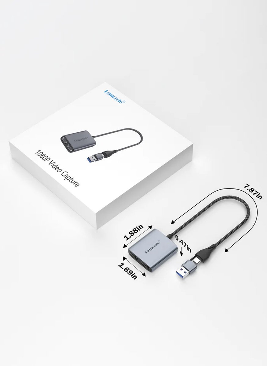 Lemorele AC07 Video Capture Card - 1080P60Hz - HDMI Loop-Out - USB-A & USB-C - Plug & Play thumbnail 6