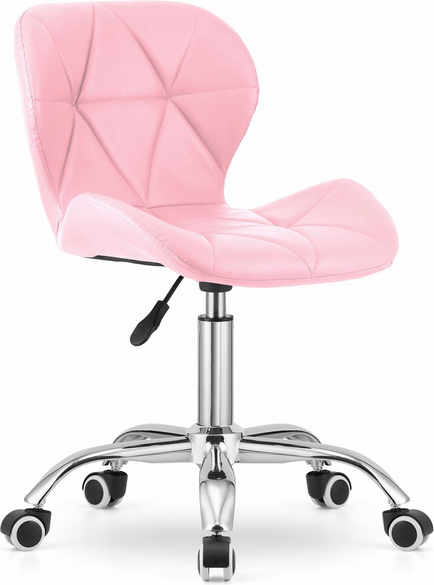 Bureaustoel AVOLA DORY-21 Roze, Kunstleer Zitting, Ergonomisch en Verstelbare Zithoogte, 5-Poot Chrome Basis, Geschikt voor Thuis en Kantoor, Max. 110 kg