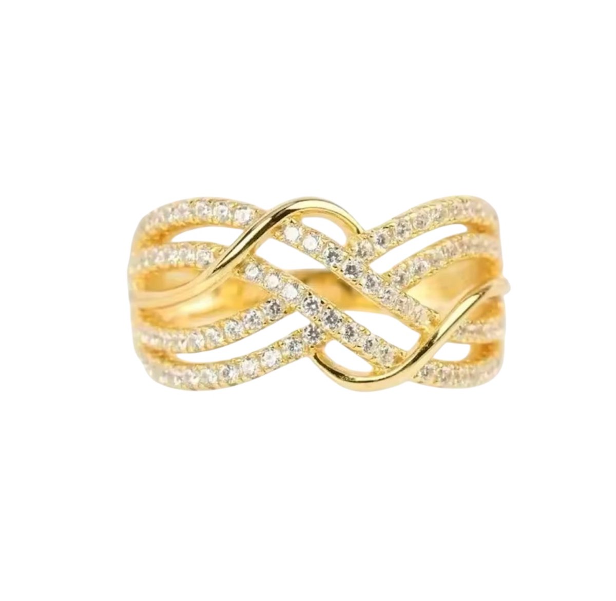 Dames Ring - Goud met Diamonds - Damesring - Full Diamonds - Fashion - Exclusieve Ring - Diameter 19mm