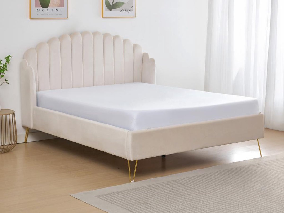 Vente-unique Bedframe fluweel beige 140 x 190 cm SAGALI