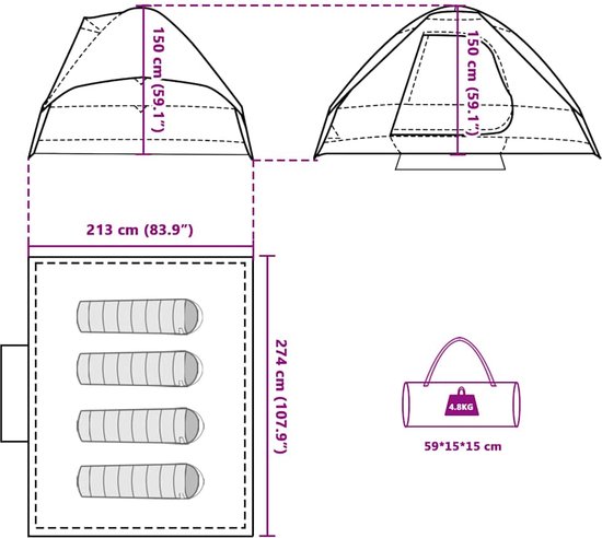 vidaXL Koepeltent 4-persoons - Waterdicht - Grijs/Oranje Koepeltent - Campingtent - Tent - Buitenleven - Kamperen van Vidaxl — afbeelding 5