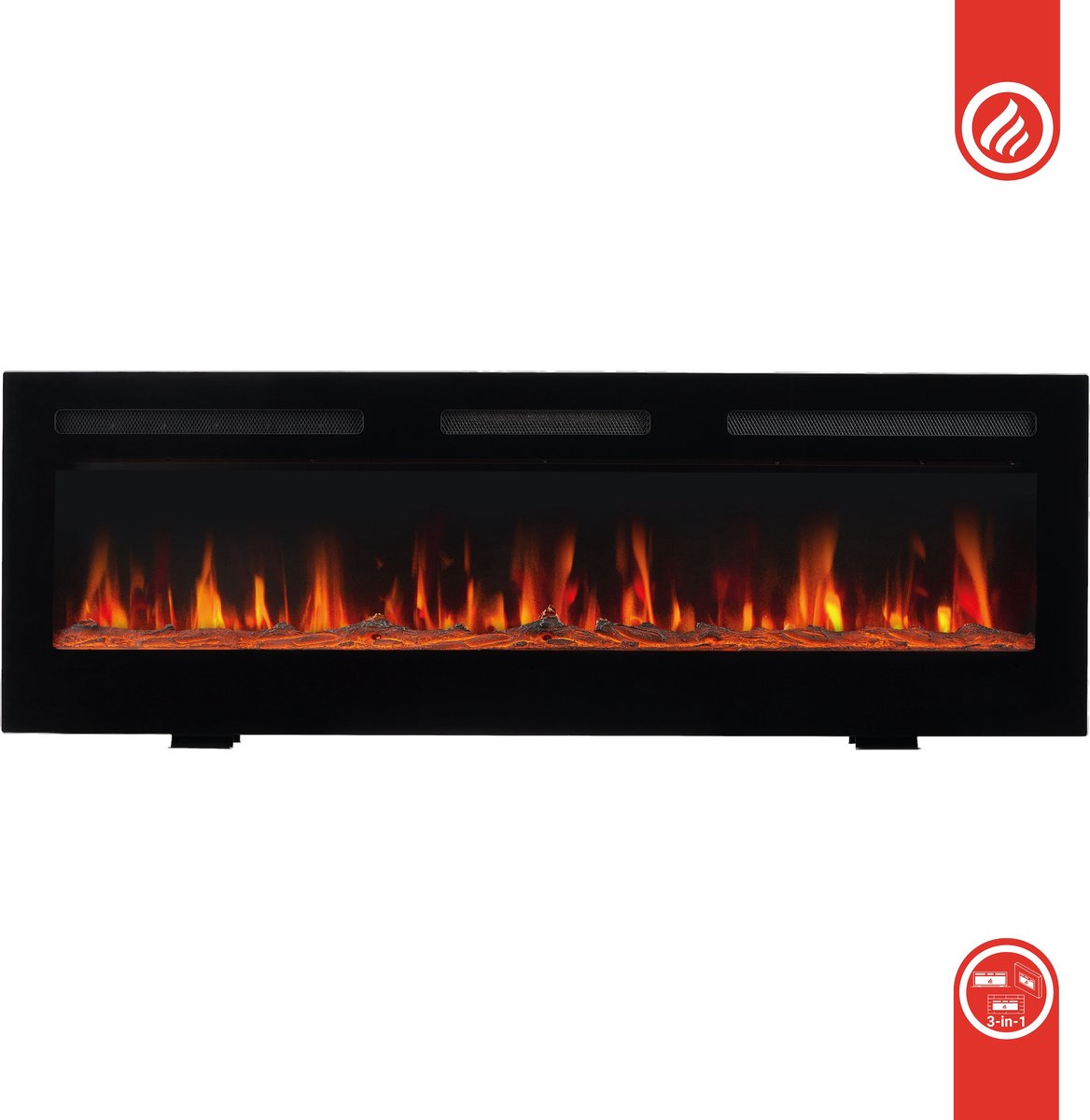 KAMINIO Elektrische haard MARLON - Elektrische 3-in-1 haard met verwarming, 3D-vlameffect, 12 vlamkleuren, afstandsbediening - 70 inch
