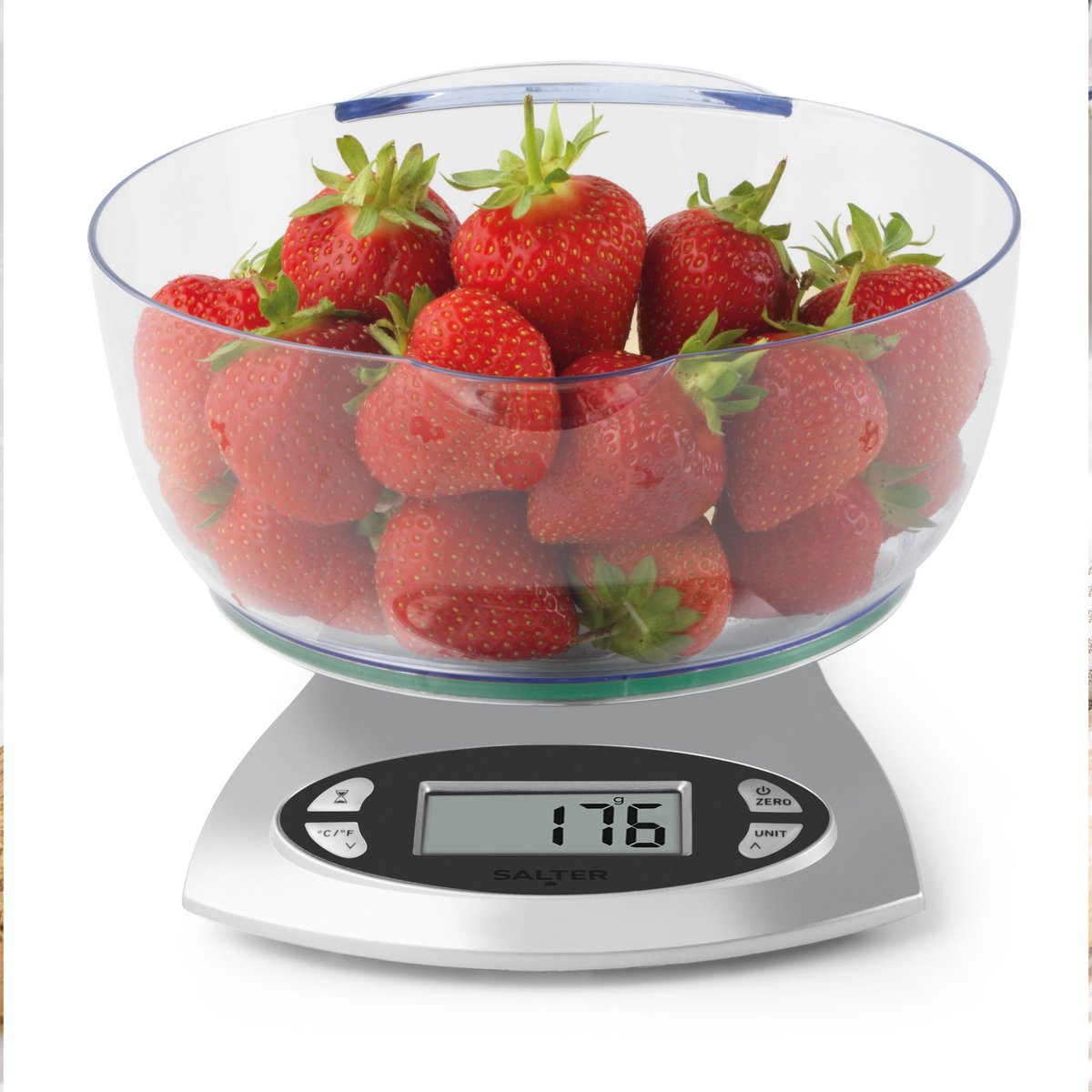 Salter Glass SA00450BCFEU12 Electronic Kitchen Scale, Digital Baking Scale, Add and Weigh Tare Function, LCD Display, Measure Liquids, 5 kg Capacity, Easy to Clean, Cooking