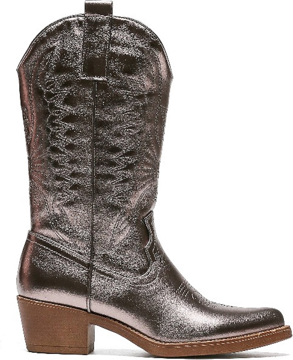Weloveshoes Smile Favorites Vrouwen Cowboylaarzen met Hak Grijs Imitatieleer Gun Metallic