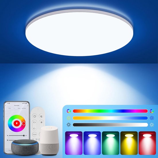 Style home 2 stuks 24 W led-plafondlamp van metaal, 30 x 4 cm, warm wit 3000 K, ultraslim ronde lamp voor woonkamer, slaapkamer, werkkamer, kantoor, keuken, hal (zwart