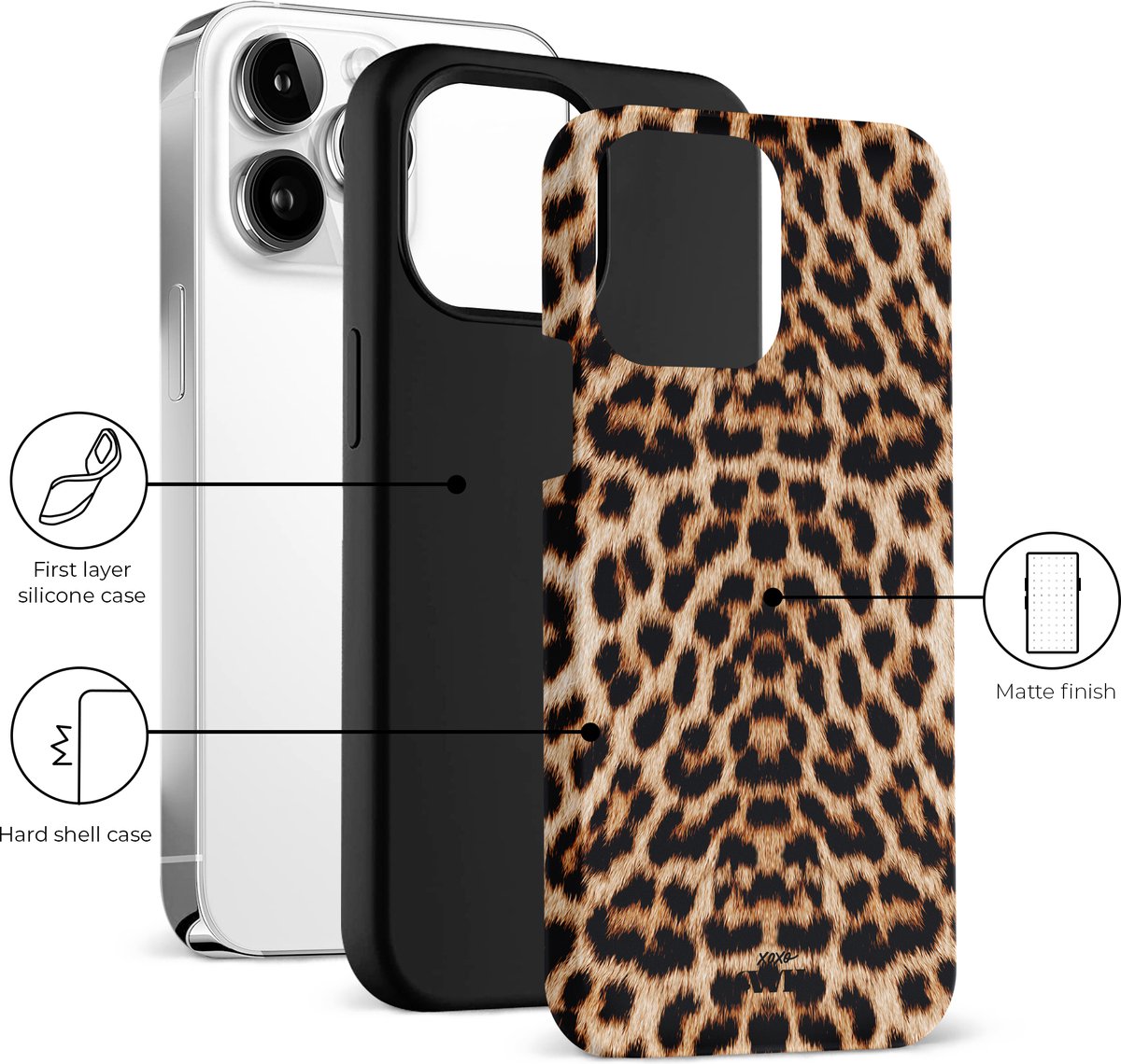 iPhone 16 hoesje Wild Thing panterprint double layer met AirPods 1 & 2 case beschermhoes siliconen - Afbeelding 5