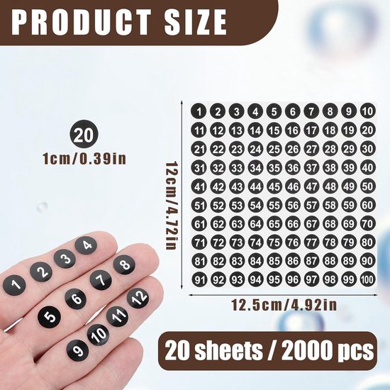 20 vellen cijferstickers 10 mm zwart - cijferstickers 1-100