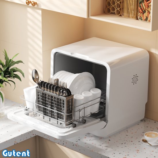 Gutent Minivaatwasmachine-5 programma’s-Digitaal display-360° Sproeiarm-5,7 liter Waterverbruik-2 Watertoevoeropties-Wit