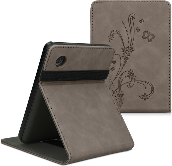 kwmobile hoes geschikt voor Kobo Clara BW / Colour - Cover voor e-reader in grijs - Stengels en Vlinder design van kwmobile — afbeelding 3