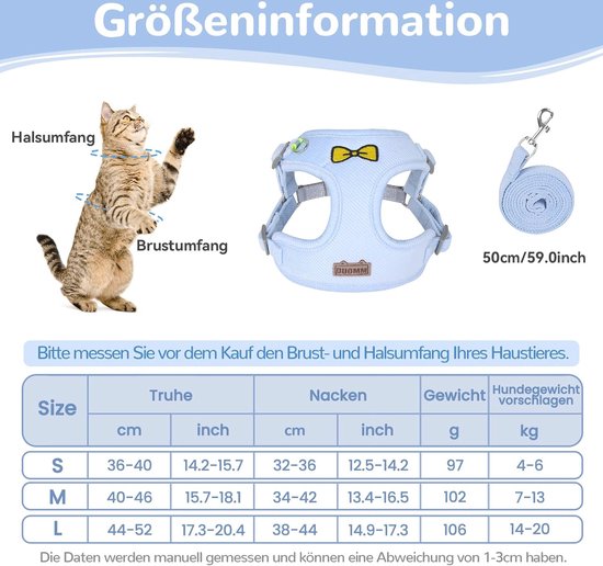 Qianruida Kattentuigje met leiband, verstelbaar, anti-ontsnapping, licht, voor kittens, ademend, gemakkelijk te gebruiken, met reflecterende randen (roze XXS