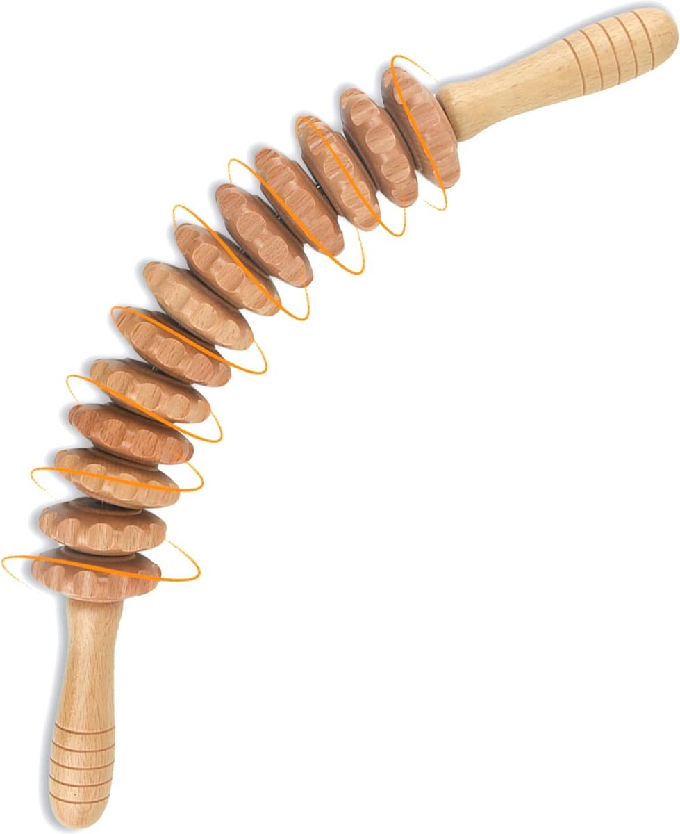Houten Anticellulitemasserende Roller Stick van 43 cm - Back Massage Roller Tool voor Ontspanning en Strakke Spieren
