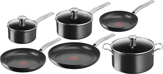 Tefal Day By Day Koekenpannenset - 24/28/32cm - Niet Geschikt Voor Inductie Anti Aanbaklaag Schenktuiten Aluminium Zwart
