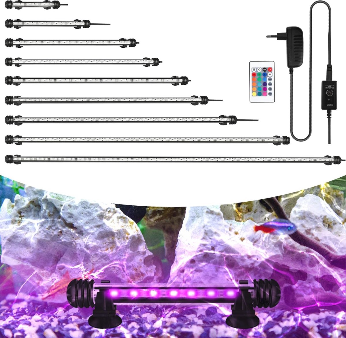 LED Aquarium Verlichting 48cm met Kleurverandering en Dimmer - Waterdichte Lamp voor Aquaria