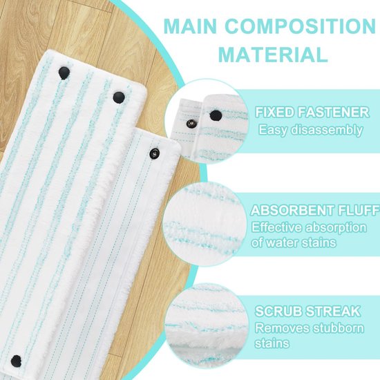 Dweilmop Overtrek 2 Stuks - Microvezel Vervangingsset voor Vloerwisser - Hygiënische Reiniging en Sterke Ontsmetting - 33 x 15 cm — afbeelding 4