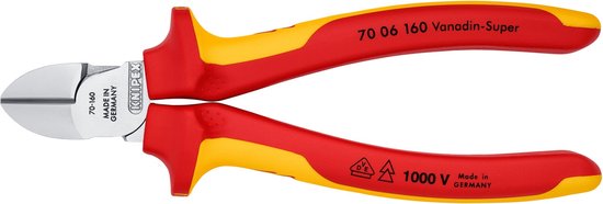 Grijze metaalkniptang met rode en gele handvatten, 70 06 160.