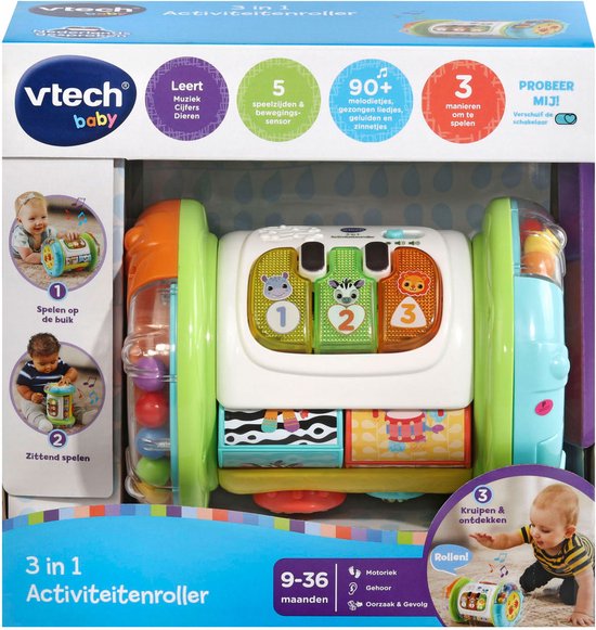 VTech Baby 3-in-1 Kruiprol - Educatief Speelgoed - Activiteitenroller met Lichts- en Geluidseffecten - Baby Speelgoed